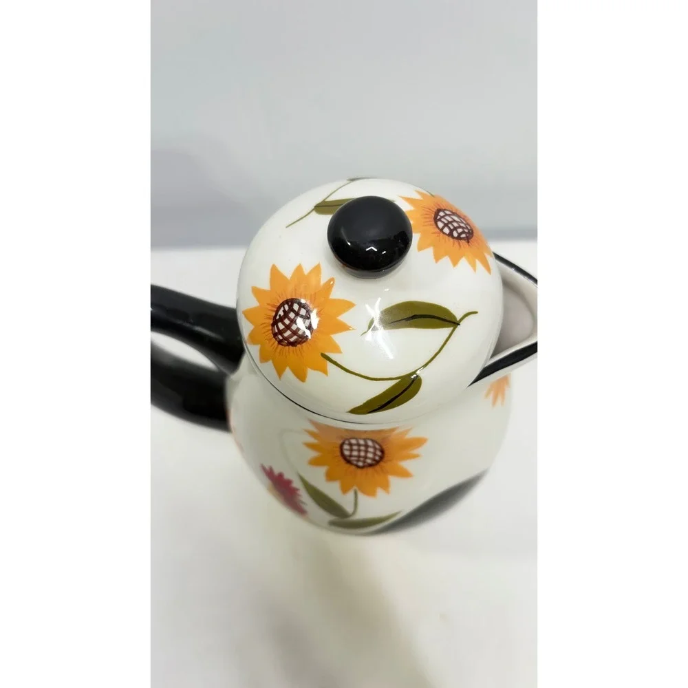 Casa Vero by ACK Hand Painted Rooster Sunflower Ceramic Pitcher with Lid 10 in